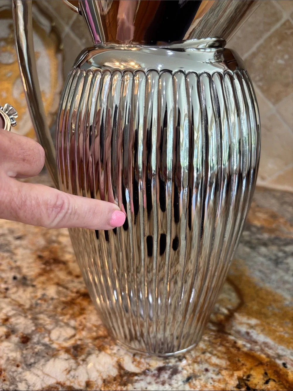 Elegant Nickel Ribbed Brass Pitcher- 11 in Barware Servewear
